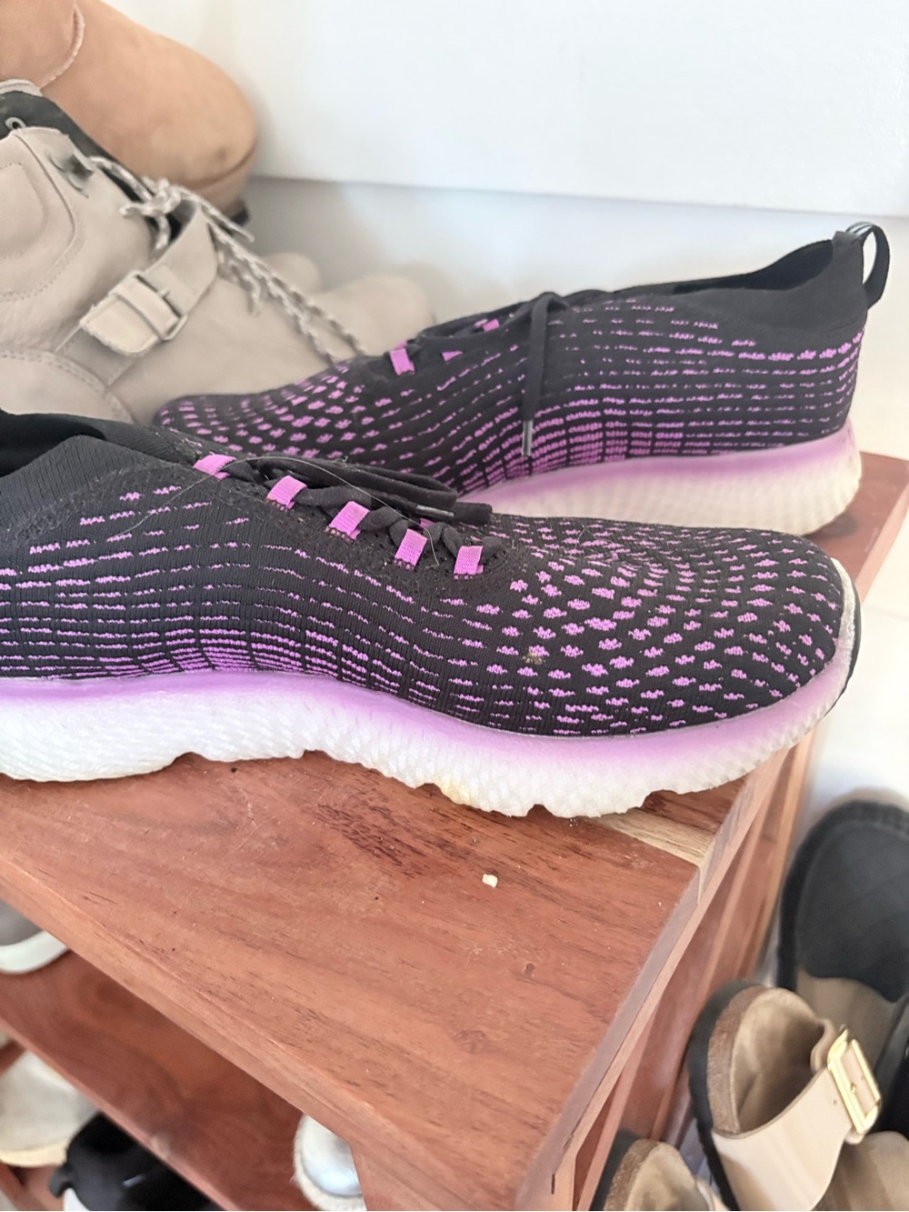Skechers Black & Purple Knit Slip-On Athletic Sneakers